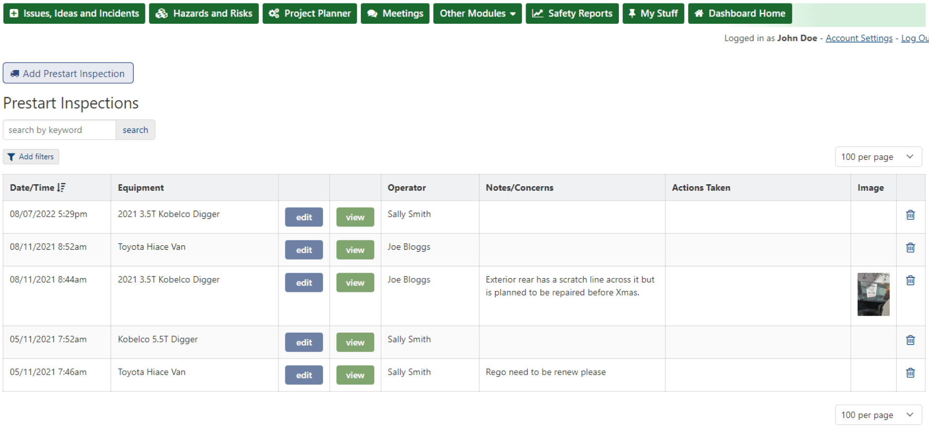 Pre-Start Inspections (for Equipment Operators)